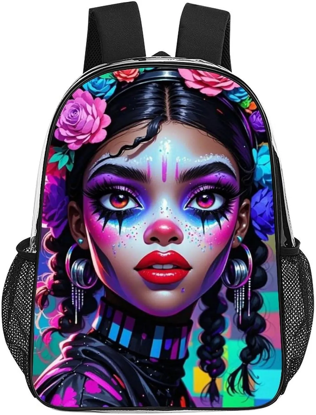 Transparent Daypack Backpack for Sports Travel Running - Big Capacity Anti-Theft Multipurpose Carry On Bag, Cool African American Woman Bold And Colorful Art Laptop Book Bag Rucksack