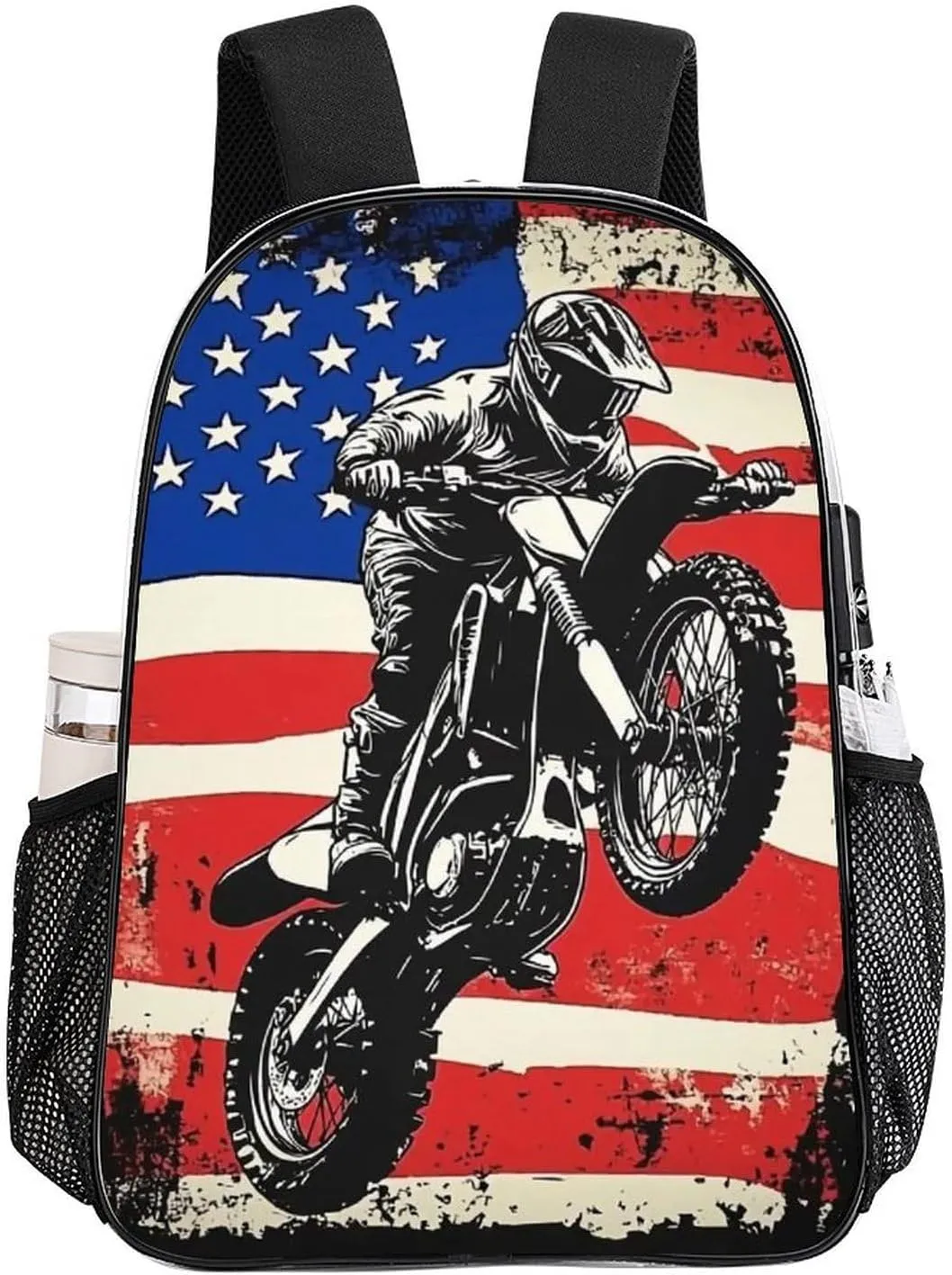Transparent Daypack Backpack for Trekking Picnic Walking Cycling - Large Capacity Anti-Theft Multipurpose Shoulder Bag, Dirt Bike Motocross American Flag Casual Daypack