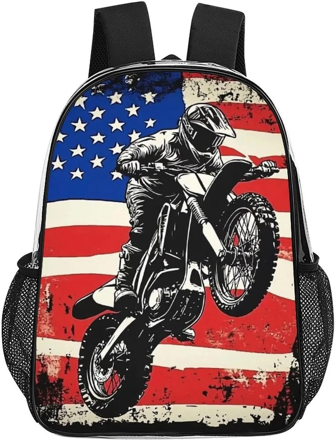 Transparent Daypack Backpack for Trekking Picnic Walking Cycling - Large Capacity Anti-Theft Multipurpose Shoulder Bag, Dirt Bike Motocross American Flag Casual Daypack