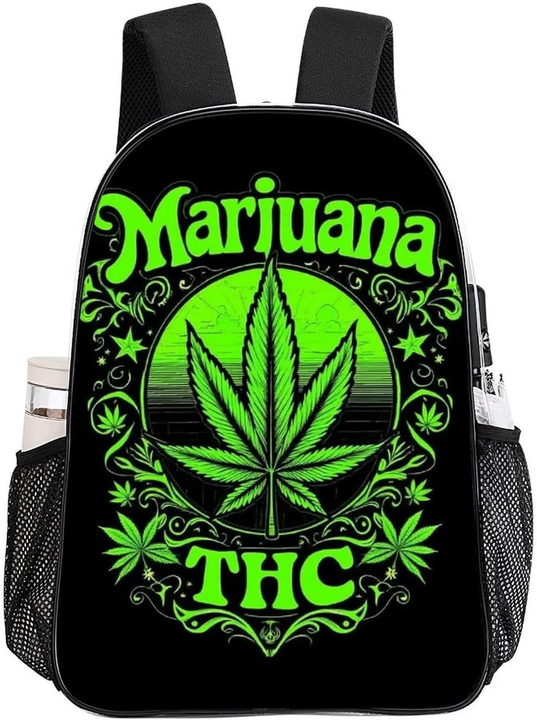 Transparent Daypack Backpack for Trekking Picnic Walking Cycling - Large Capacity Anti-Theft Multipurpose Shoulder Bag, Trippy Marijuanaweed Leaf Green Art Casual Daypack