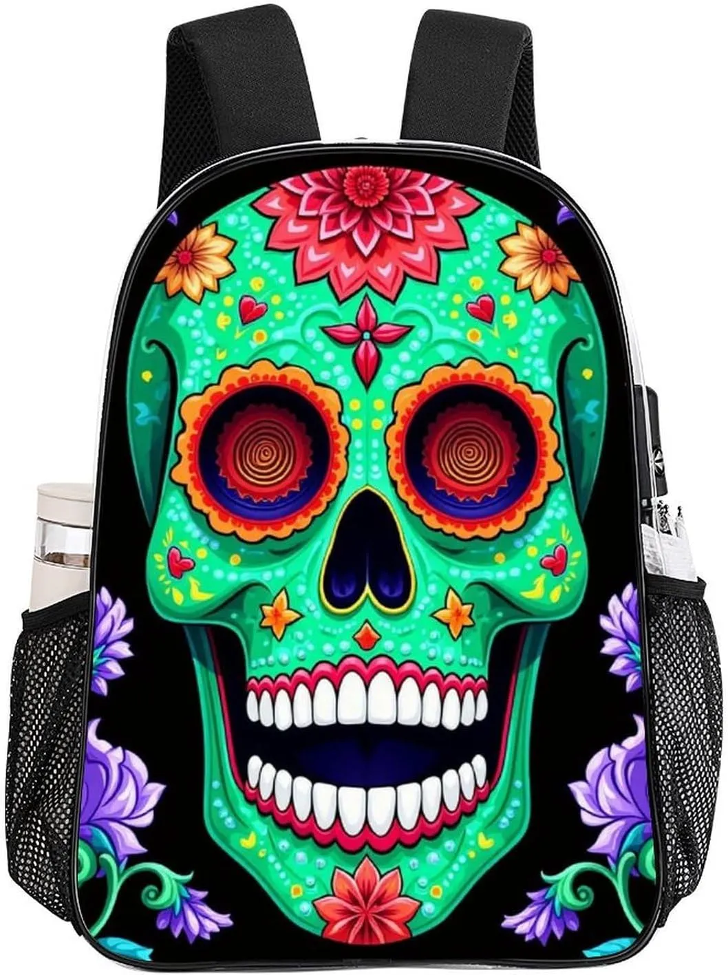 Transparent Daypack Bookbag for Gym Business Bicycle - Large Capacity Multipurpose Anti-Theft Carry On Bag, Day Of The Dead Vintage Mexican Flower Sugar Skulls Travel Hiking Daypack