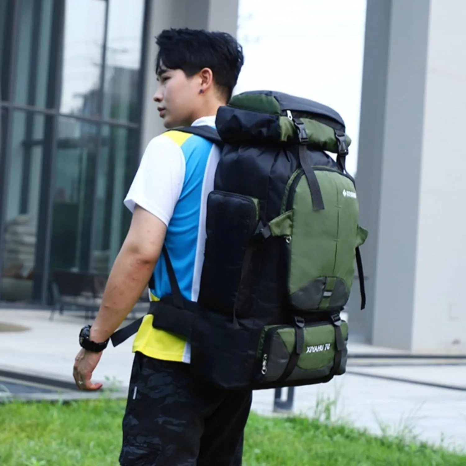 Travel Backpack 70L Rucksack for Men Women Camping Hiking Backpack Nylon Waterproof Backpacks Lightweight Bags (Red)