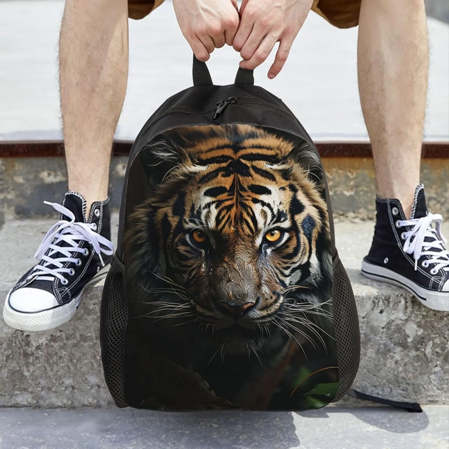 Travel Backpack for Women Men Carry On Backpack Waterproof 15.6inch Laptop Backpack A tiger in the dark