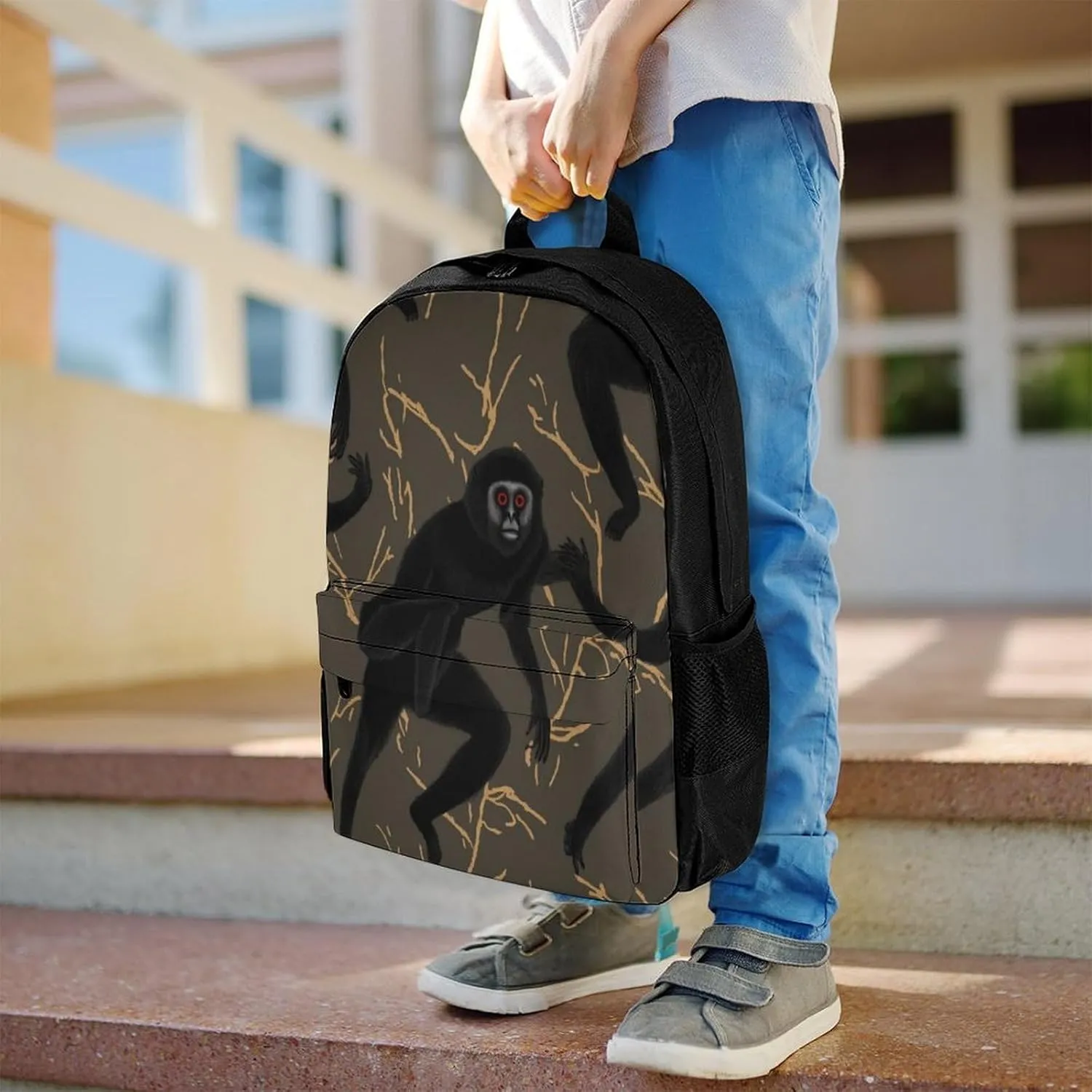 Travel Backpack Lightweight Laptop Backpack Personalized Black Gibbon Monkey Casual Backpacks For Men Womens