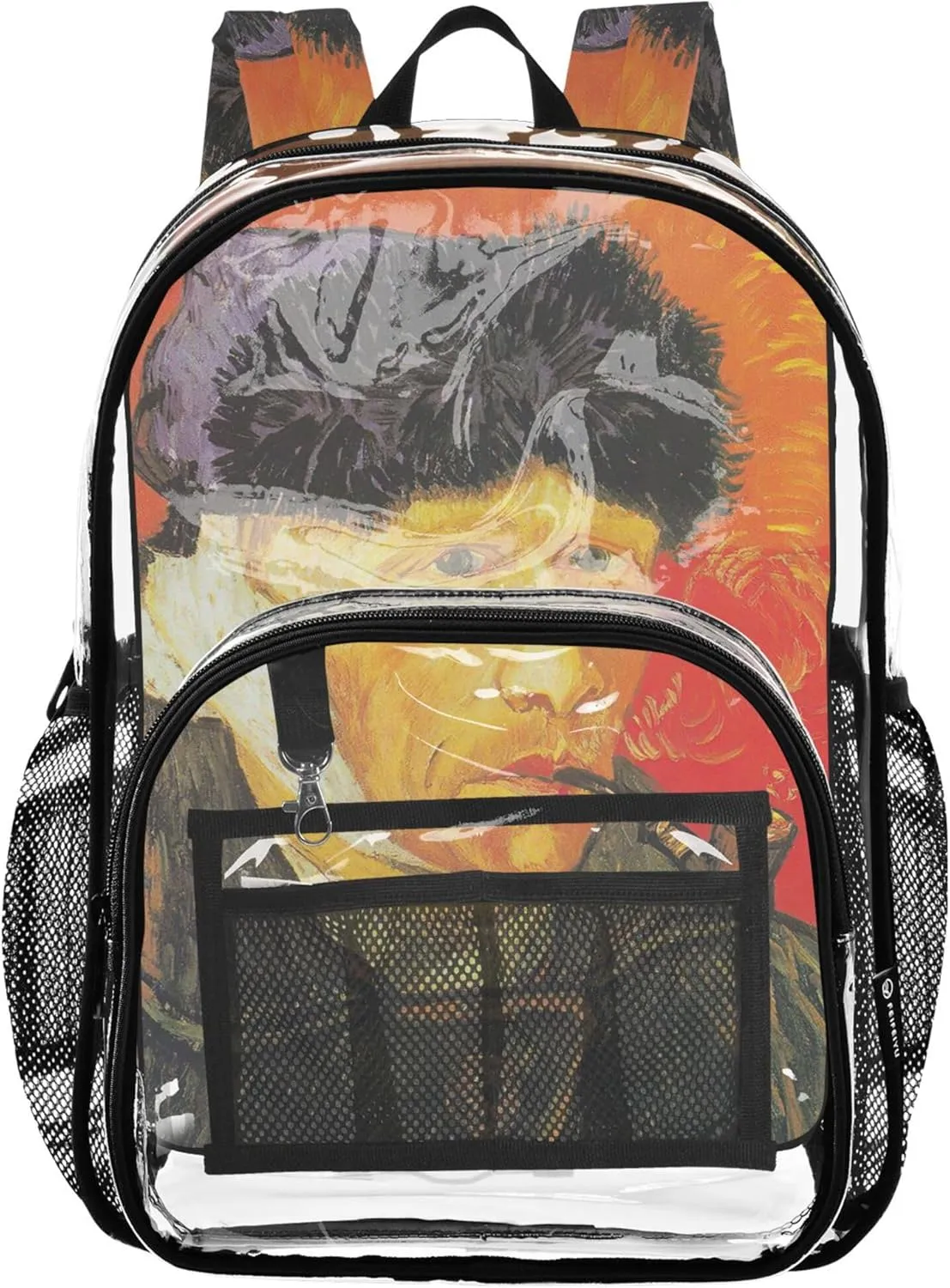 Travel Clear Backpack Floral Vincent Vangogh Self Portrait Kids Backpack Boys Girls Approved Plastic Bag Large