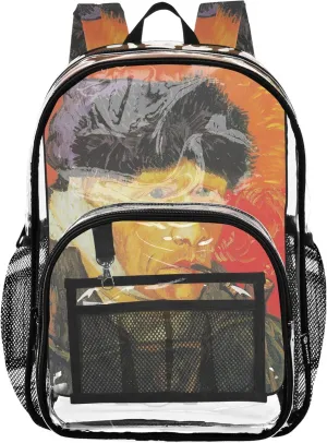 Travel Clear Backpack Floral Vincent Vangogh Self Portrait Kids Backpack Boys Girls Approved Plastic Bag Large
