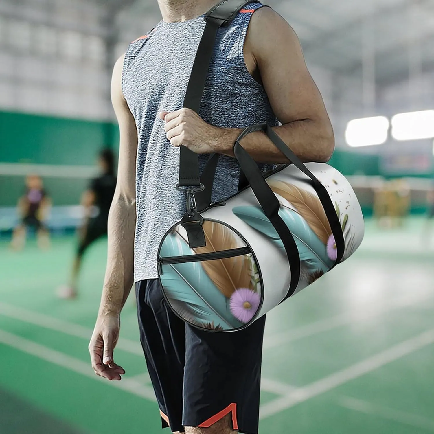 Travel Duffel Bag for Men And Women,Feather Flower Waterproof Sports Fitness Bag Portable Travel Duffel Bag