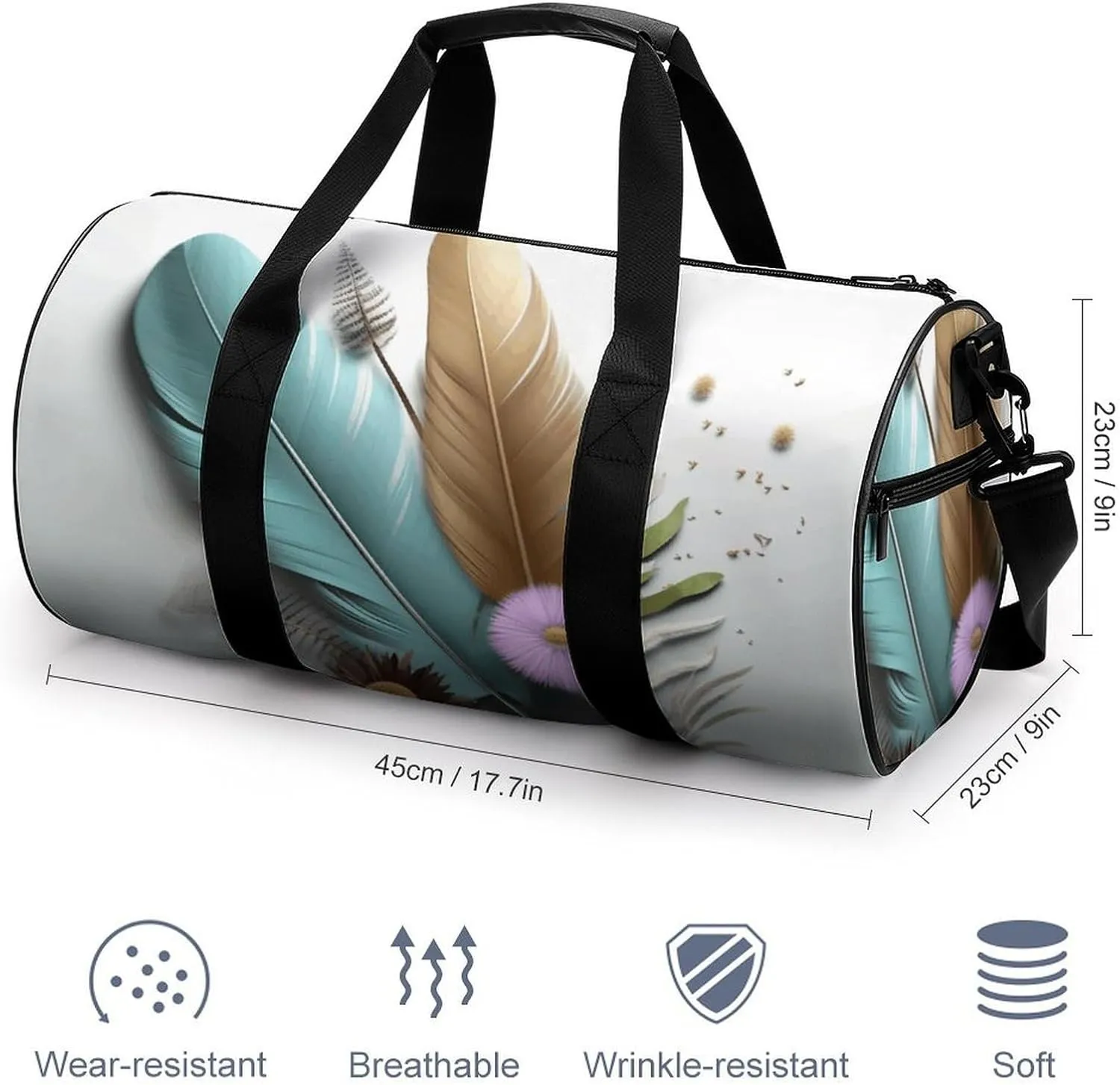Travel Duffel Bag for Men And Women,Feather Flower Waterproof Sports Fitness Bag Portable Travel Duffel Bag