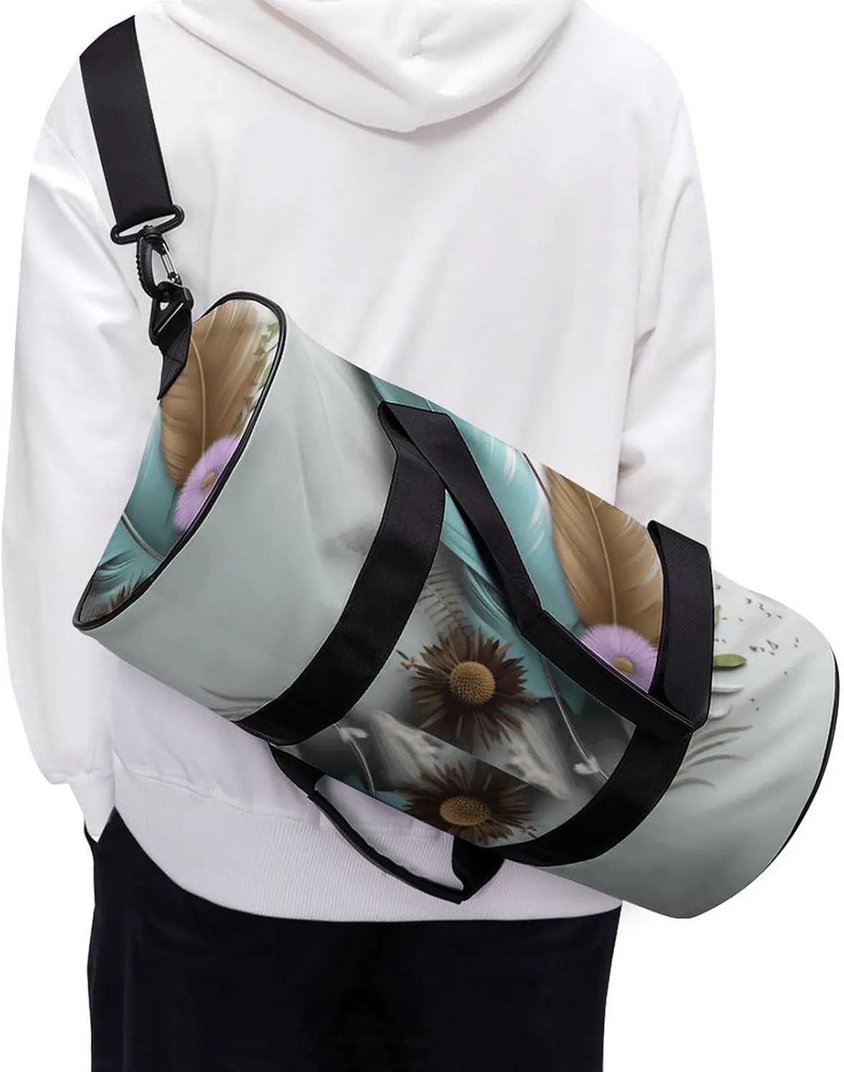 Travel Duffel Bag for Men And Women,Feather Flower Waterproof Sports Fitness Bag Portable Travel Duffel Bag