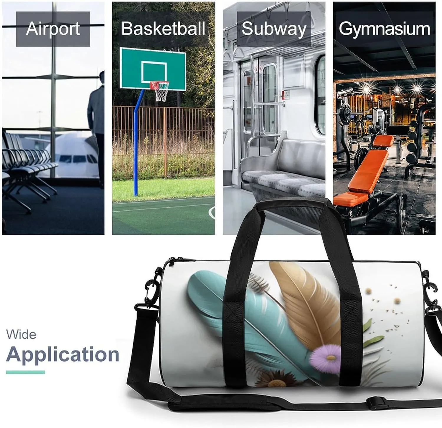 Travel Duffel Bag for Men And Women,Feather Flower Waterproof Sports Fitness Bag Portable Travel Duffel Bag
