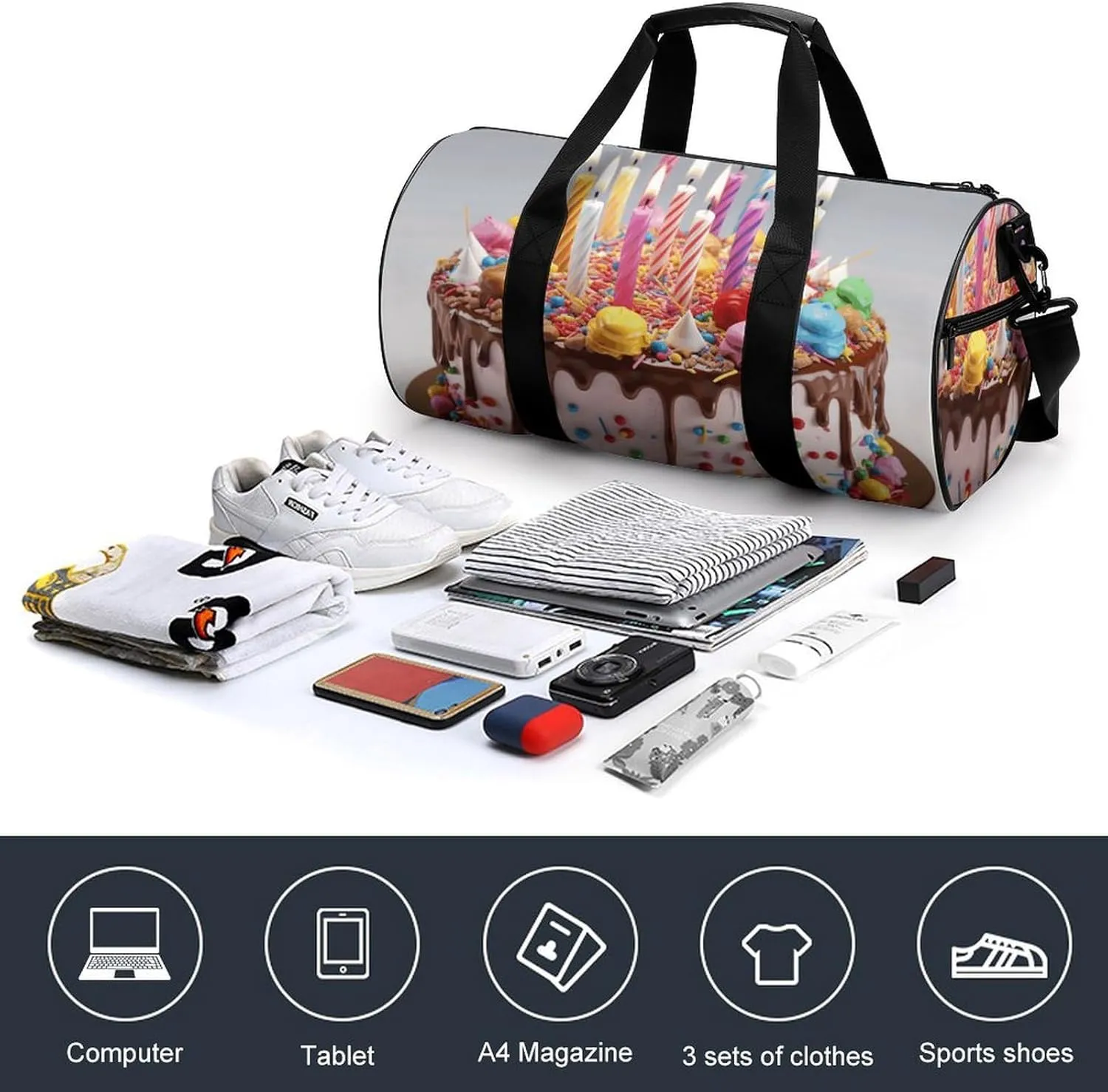 Travel Duffel Bag for Men And Women,Happy Birthday Beautiful Waterproof Sports Fitness Bag Portable Travel Duffel Bag, 17.7in/9in/9in