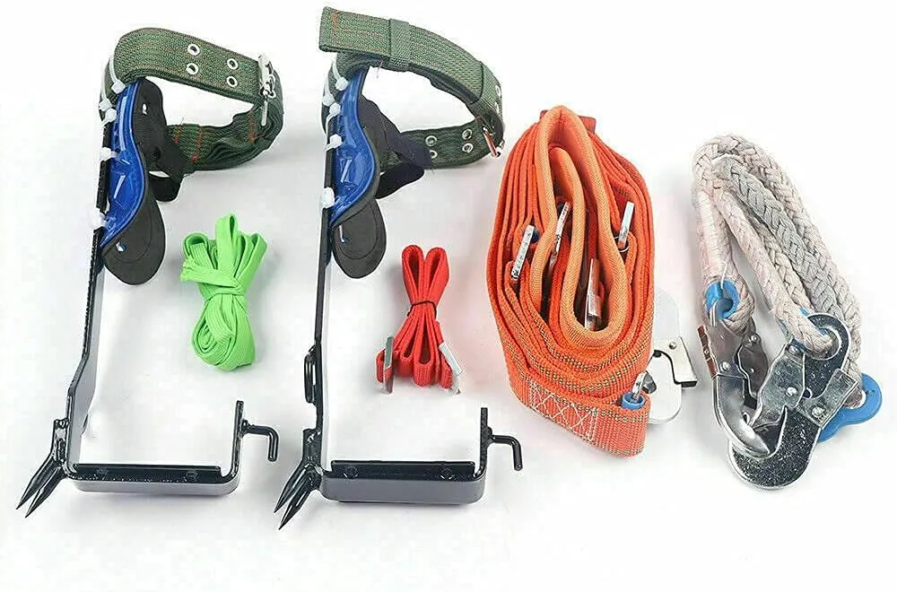 Tree Climbing Set, Tree Climbing Tool (Two-Gear) Rope Safety Protective Belt Foot Straps Ankle Straps, for Mountaineering Indoor Climbing Rock Climbing Outward Band (US Stock)
