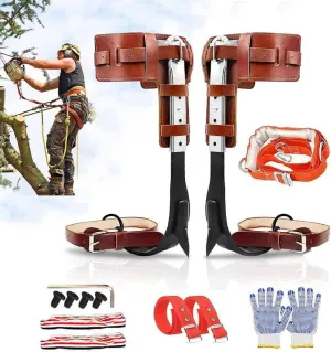 Tree Climbing Spikes, Cow Leather Tree Climbing Spikes Set Height Adjustable Tree Climbing Gear Pole Forging Tree Climbing Tool for Outdoor Jungle Survival Fruit Picking