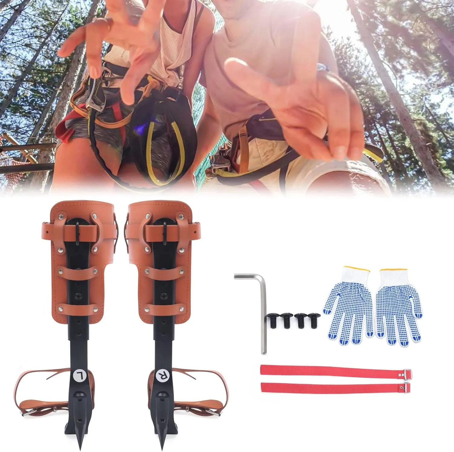 Tree Climbing Spikes, Pole Climbing Spurs Tree Climbing Spike Set Pole Climbing Spurs Carbon Steel Adjustable Climber Arborist Equipment for Climbers, Logging, Hunting Observation, Fruit Picking