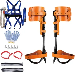 Tree Climbing Spikes Set,Tree Climbing Gear Adjustable Pole Climbing Spurs Steel with Full-body Belt and Rope,Tree Climbing Tool Non-Slip Pedal for Climbing Trees, Picking Fruit and Outdoor Sports