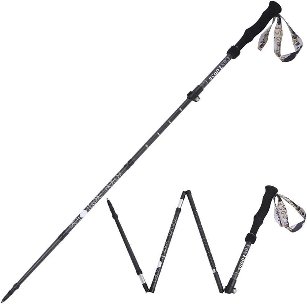 Trekking Poles Collapsible Lightweight Carbon Alloy High Strength Wear Resistance Absorb Mountaineering Equipment Anti-Shock Comfortable with Shock-Absorbent 1PCS Accessories&Carry Bags