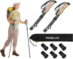 TREKOLOGY TREKZ SE 2pc Trekking Poles Bundle: Collapsible Lightweight Hiking Sticks for Men and Women with 6 Rubber Replacement Tips - Fit Most Standard Hiking Poles