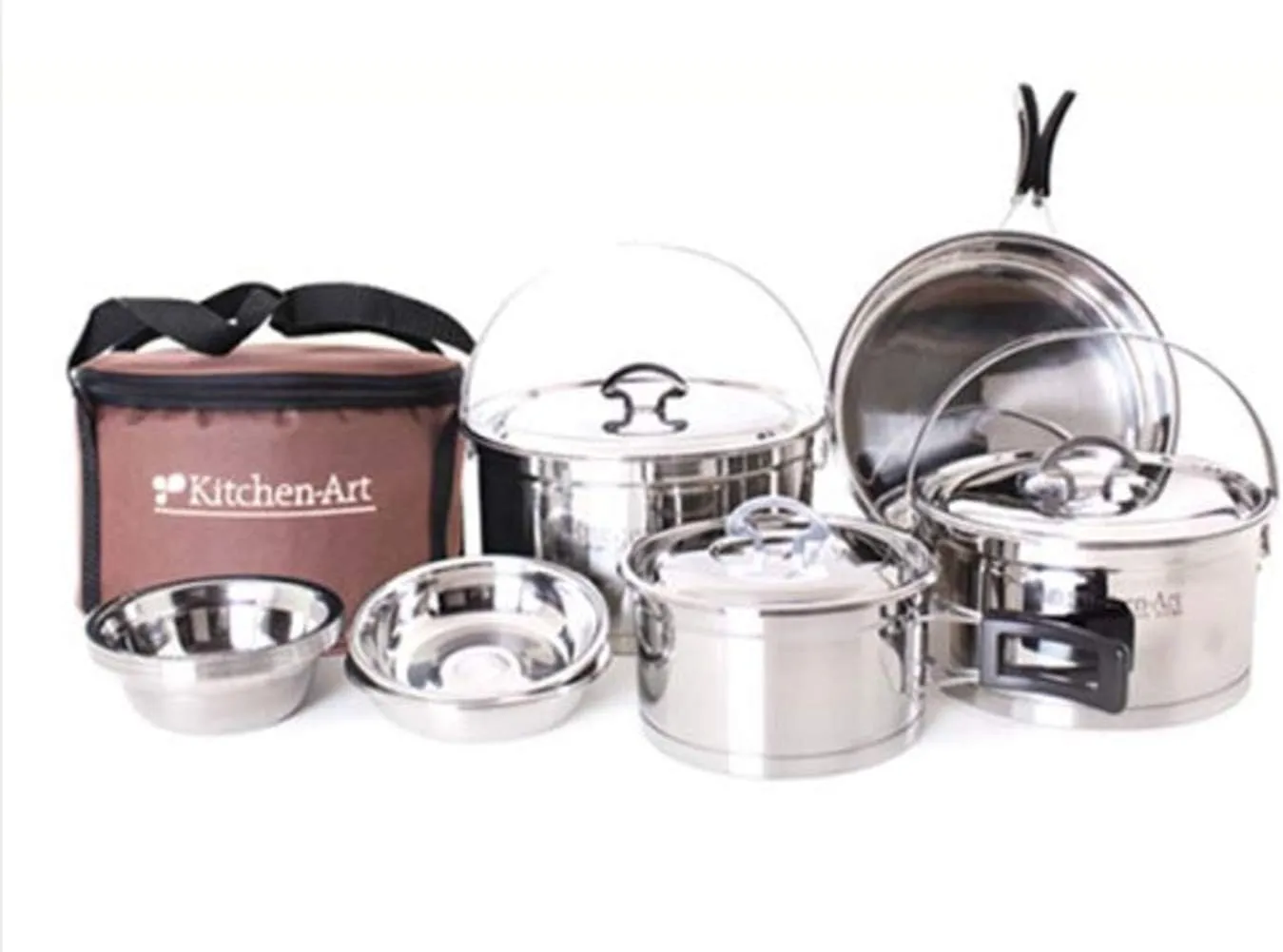 Trendy 3 Layer Stainless Camping Cooker Pot Pan 20p Set Induction Available