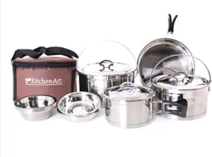 Trendy 3 Layer Stainless Camping Cooker Pot Pan 20p Set Induction Available