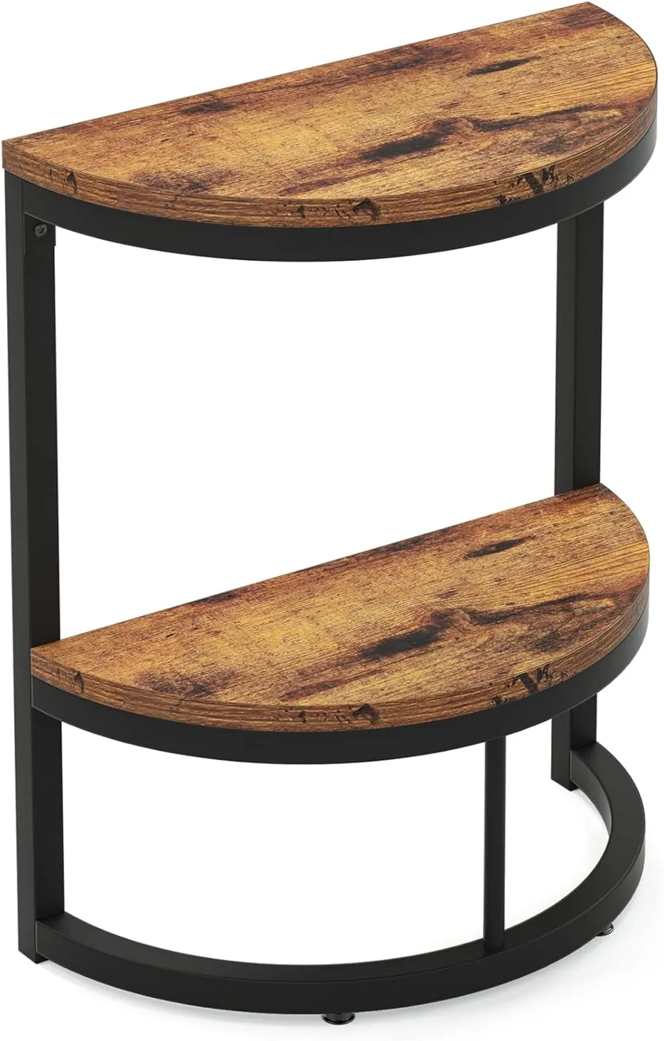 Tribesigns 2-Tier End Table Semi Circle, Small Half Round Side Table with Storage Shelf, Wood Accent Table Slim C Table for Sofa Couch, Living Room, Bedroom, Small Space, Easy Assembly, Rustic Brown