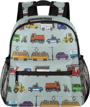 TropicalLife Toddler Backpack Car Colorful Truck Kids Backpack for Boys and Girls Cute Bus Preschool Bag Kindergarten Schoolbag With Chest Strap