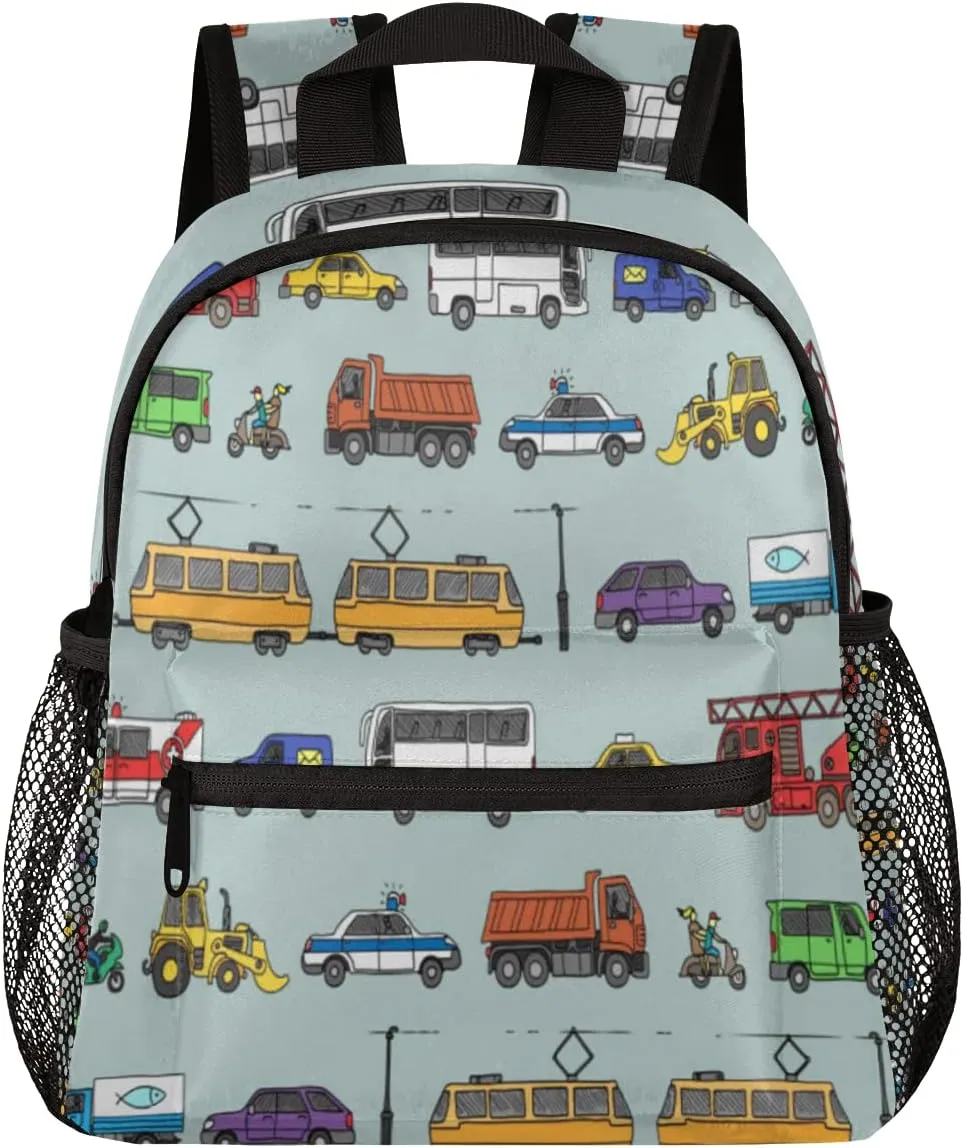 TropicalLife Toddler Backpack Car Colorful Truck Kids Backpack for Boys and Girls Cute Bus Preschool Bag Kindergarten Schoolbag With Chest Strap