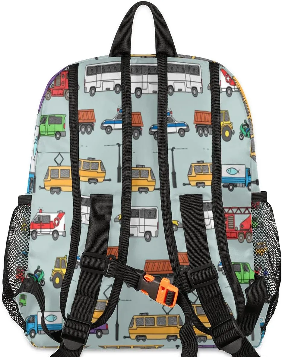TropicalLife Toddler Backpack Car Colorful Truck Kids Backpack for Boys and Girls Cute Bus Preschool Bag Kindergarten Schoolbag With Chest Strap