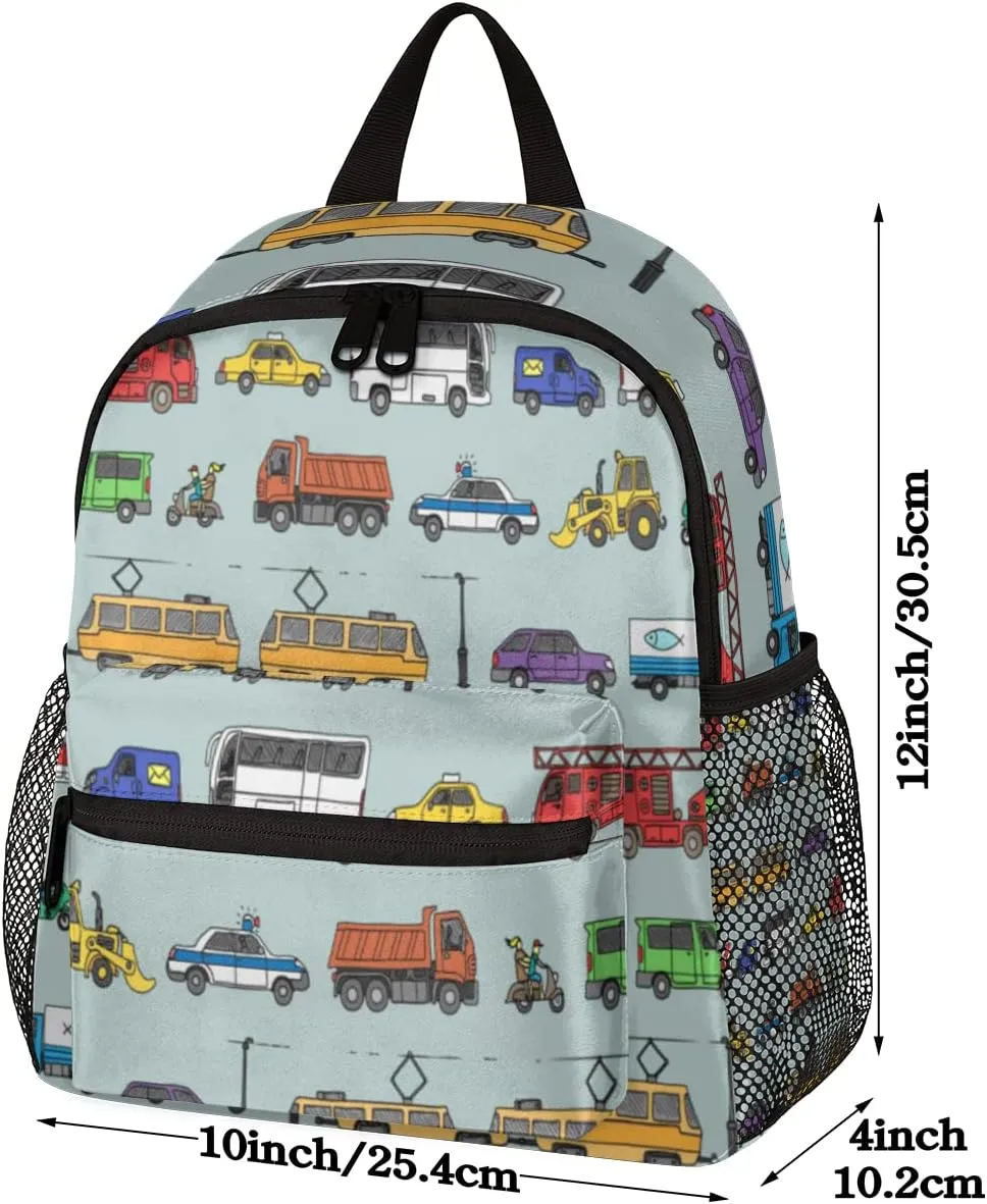 TropicalLife Toddler Backpack Car Colorful Truck Kids Backpack for Boys and Girls Cute Bus Preschool Bag Kindergarten Schoolbag With Chest Strap