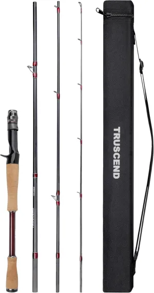 TRUSCEND CrazBass Travel Fishing Rod, FUJI K Guide and Reel Seat, TORAY 30/40T Carbon Fiber, Innovative Put-in Connection Technique, Casting/Spinning HP Fishing Pole with Premium Case, AAA Cork Handle