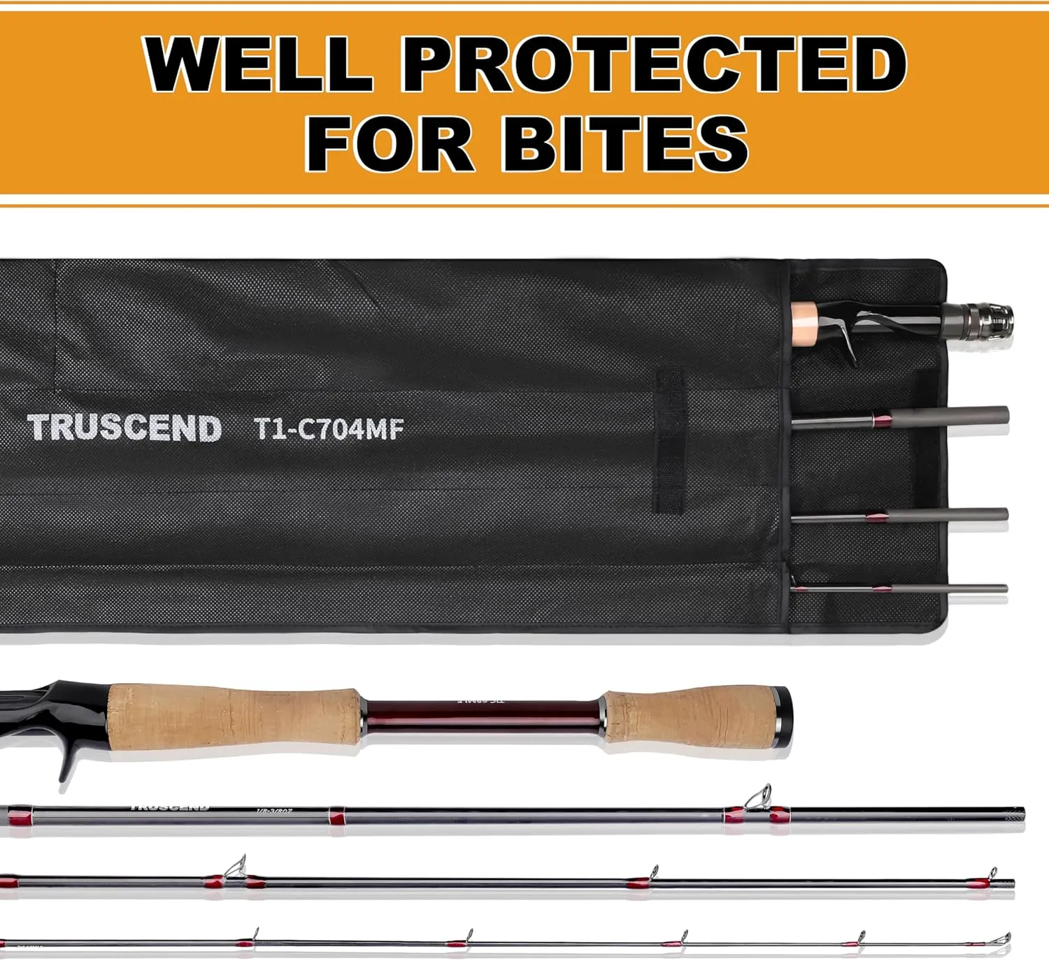 TRUSCEND CrazBass Travel Fishing Rod, FUJI K Guide and Reel Seat, TORAY 30/40T Carbon Fiber, Innovative Put-in Connection Technique, Casting/Spinning HP Fishing Pole with Premium Case, AAA Cork Handle