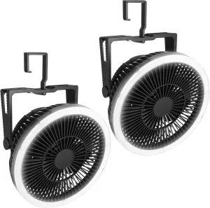 Tuanse 2 Pcs Camping Fan with LED & Hanging Hook - 10000mah 8 Inch Rechargeable Portable Tent Fans for Tabletop, Modes for Tent, Travel, RV, 3 Speed & 3 Brightness
