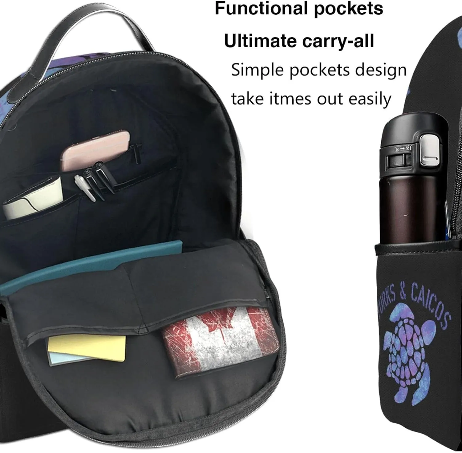 Turks Caicos Islands Flag Turtle Casual Backpack Travel Backpacks Outdoor Sports Rucksack Lightweight Daypack Fashion Carry-on Bag for Weekender Traveling