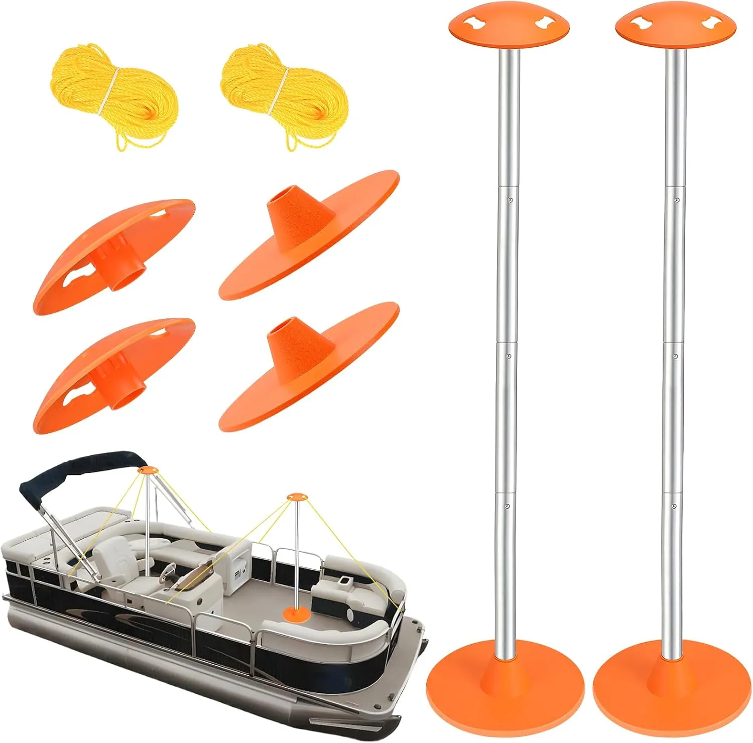Tuszom 2 Pack Boat Cover Support Pole with PE Rope & Wide 9" ABS Base, Stable Windproof Support Pole Systems - Adjustbale 1-1/8" in Diameter for V-Hull/Pontoon/Jon Boat Cover