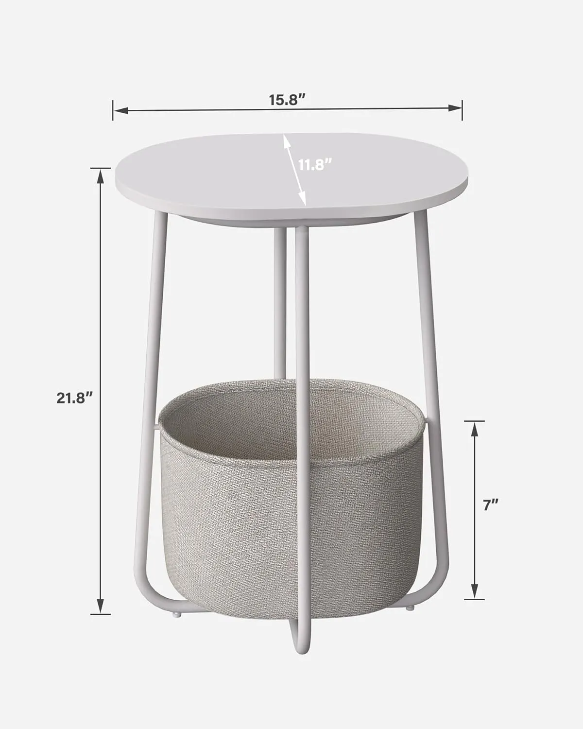 TUTOTAK Small Side Table, Oval End Table, Night Stand, Bedside Table, Sofa Table with Cloth Storage Basket, Living Room, Bed Room, White TB01BW063
