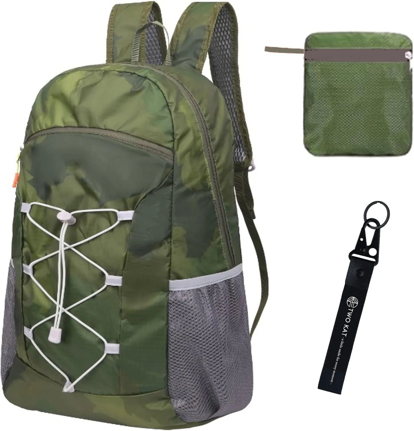 TWO KAT Lightweight Packable Hiking Backpack 20L Bottle Holder, Water Resistant Daypack, Foldable Bags Travel Camping Outdoor (Camouflage)