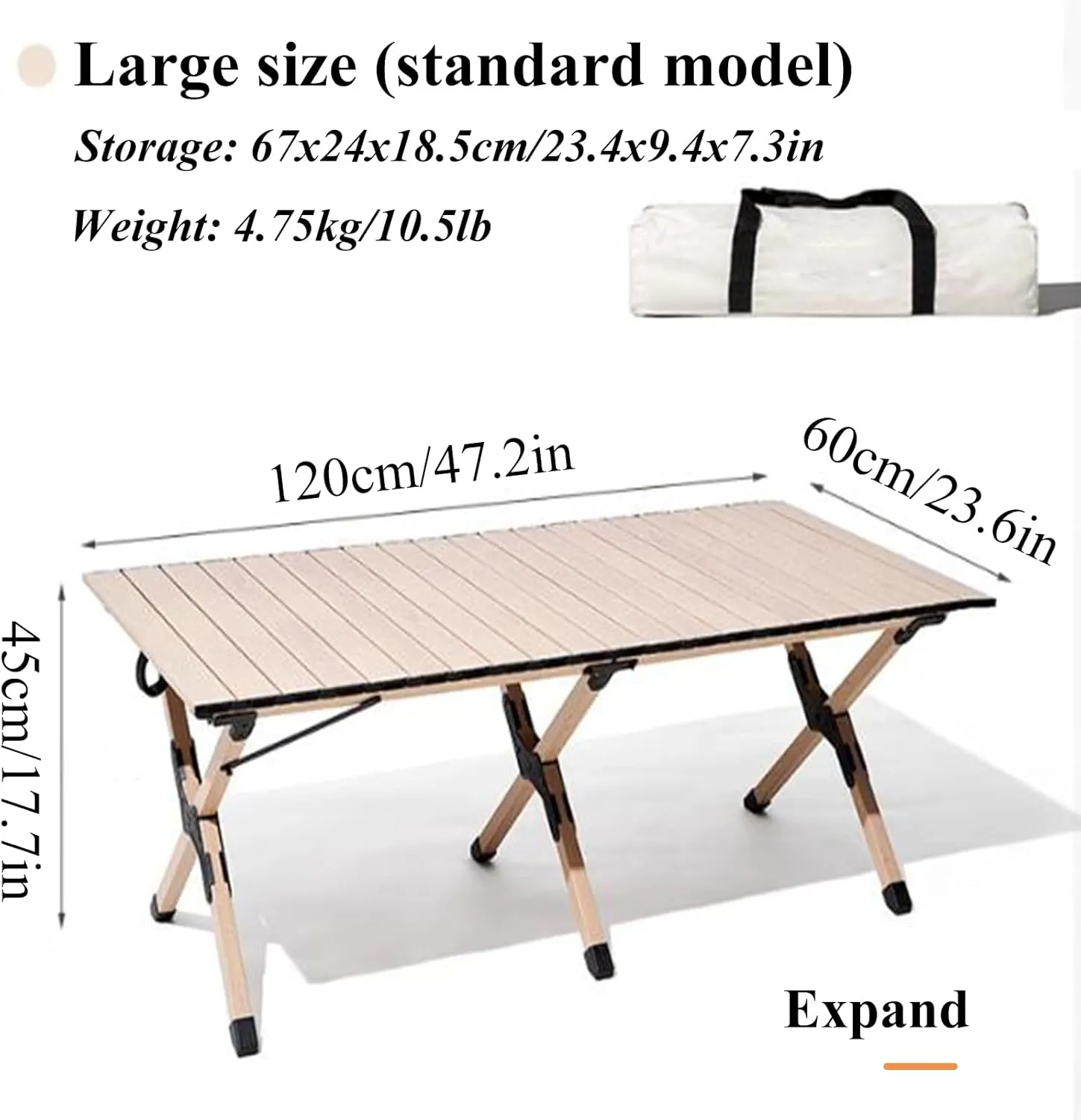 Ultra-Light Camping Table Folding Camping Picnic Table Compact Frame Camping Table Roll Up Table Top with Carry Bag for Camp
