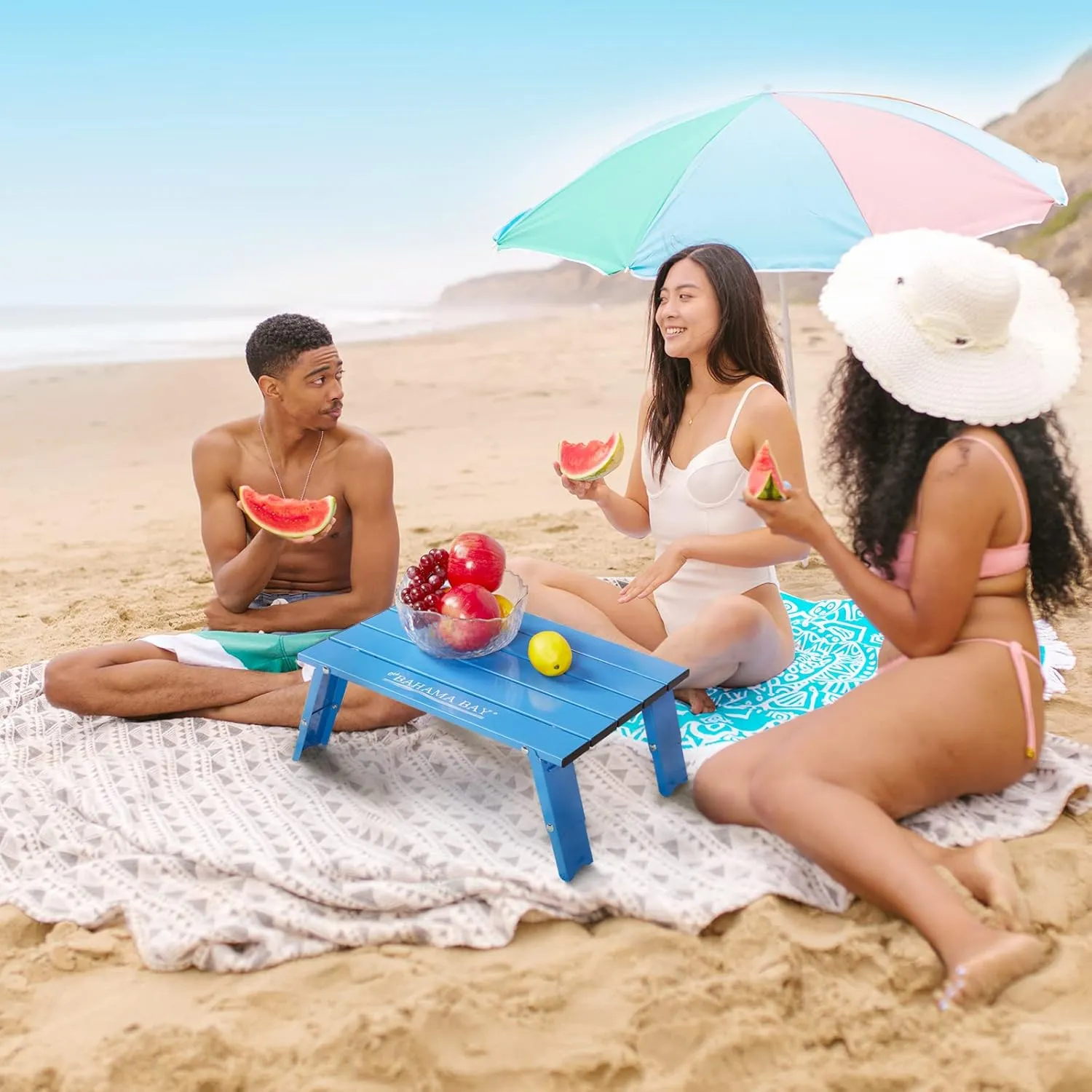Ultralight Aluminum Mini Table, Foldable Small Beach Table with Retractable Legs, 66lbs/30kg Weight Capacity, Suitable for Picnic Camping Outdoor Hiking(Blue)