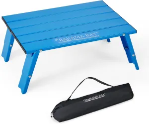 Ultralight Aluminum Mini Table, Foldable Small Beach Table with Retractable Legs, 66lbs/30kg Weight Capacity, Suitable for Picnic Camping Outdoor Hiking(Blue)