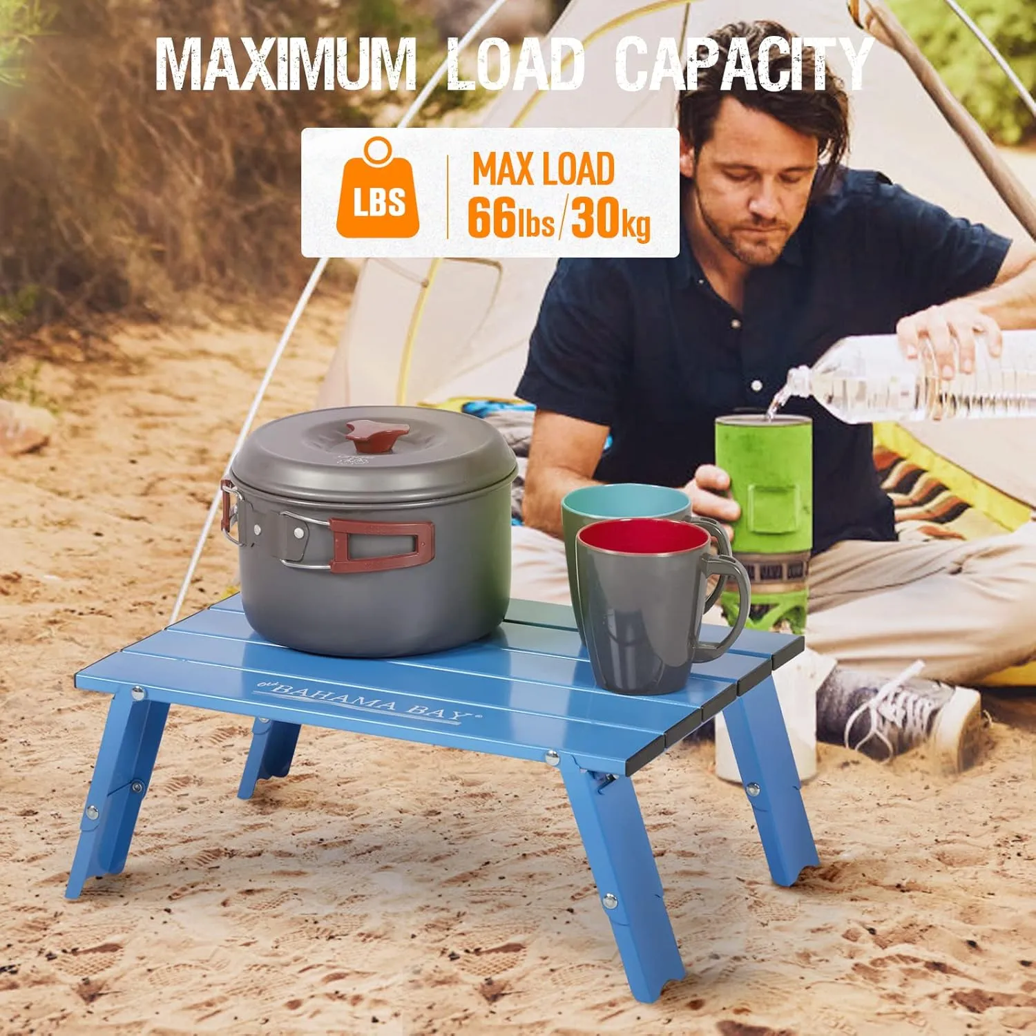 Ultralight Aluminum Mini Table, Foldable Small Beach Table with Retractable Legs, 66lbs/30kg Weight Capacity, Suitable for Picnic Camping Outdoor Hiking(Blue)