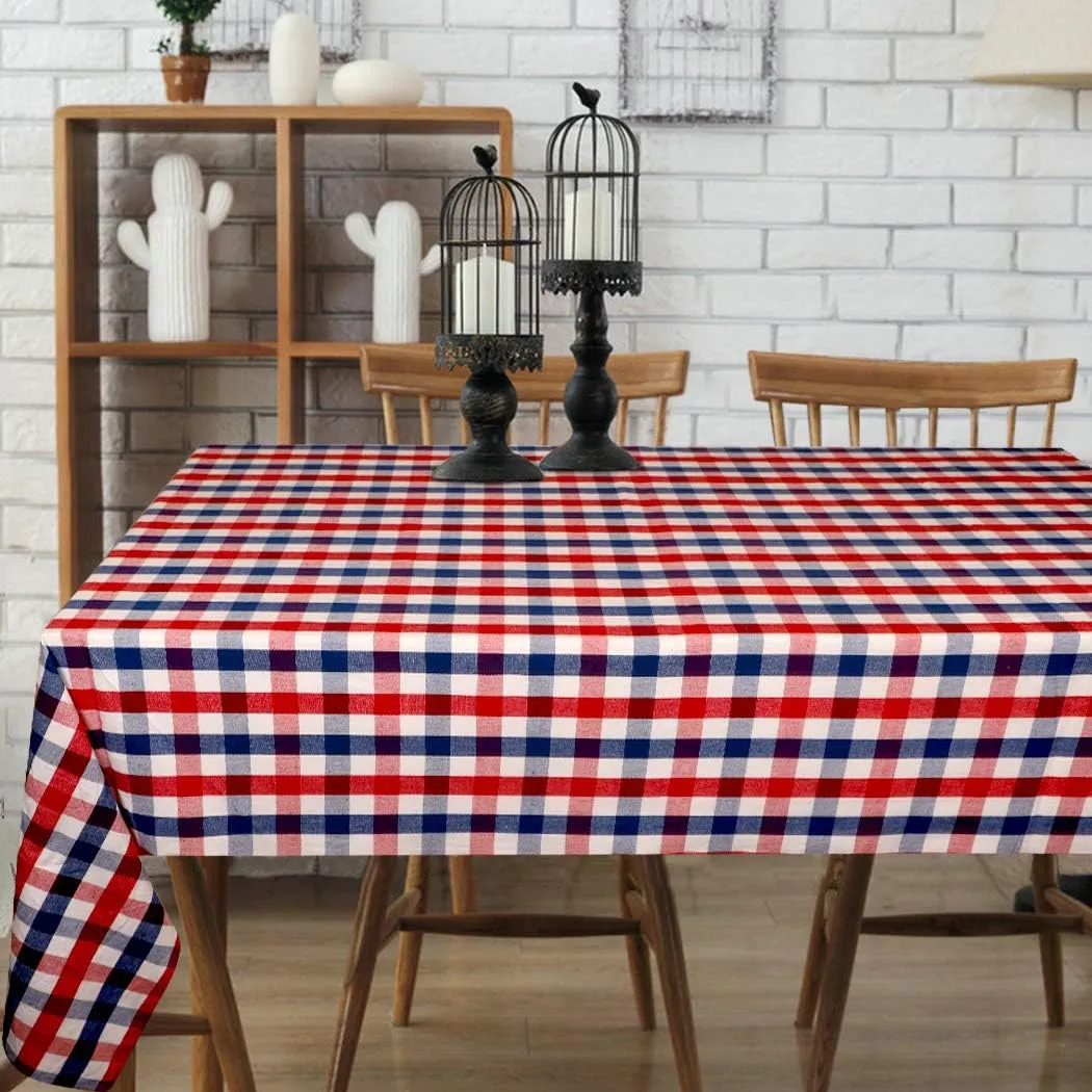 Urban Villa Tablecloth Buffalo Check Table Cloth Tabletop Cover Kitchen Dining Tablecloth 100% Cotton Party Holiday Dinner Red/Blue/White Rectangle 60X102 Inches 8-10 Seats Table Cloth