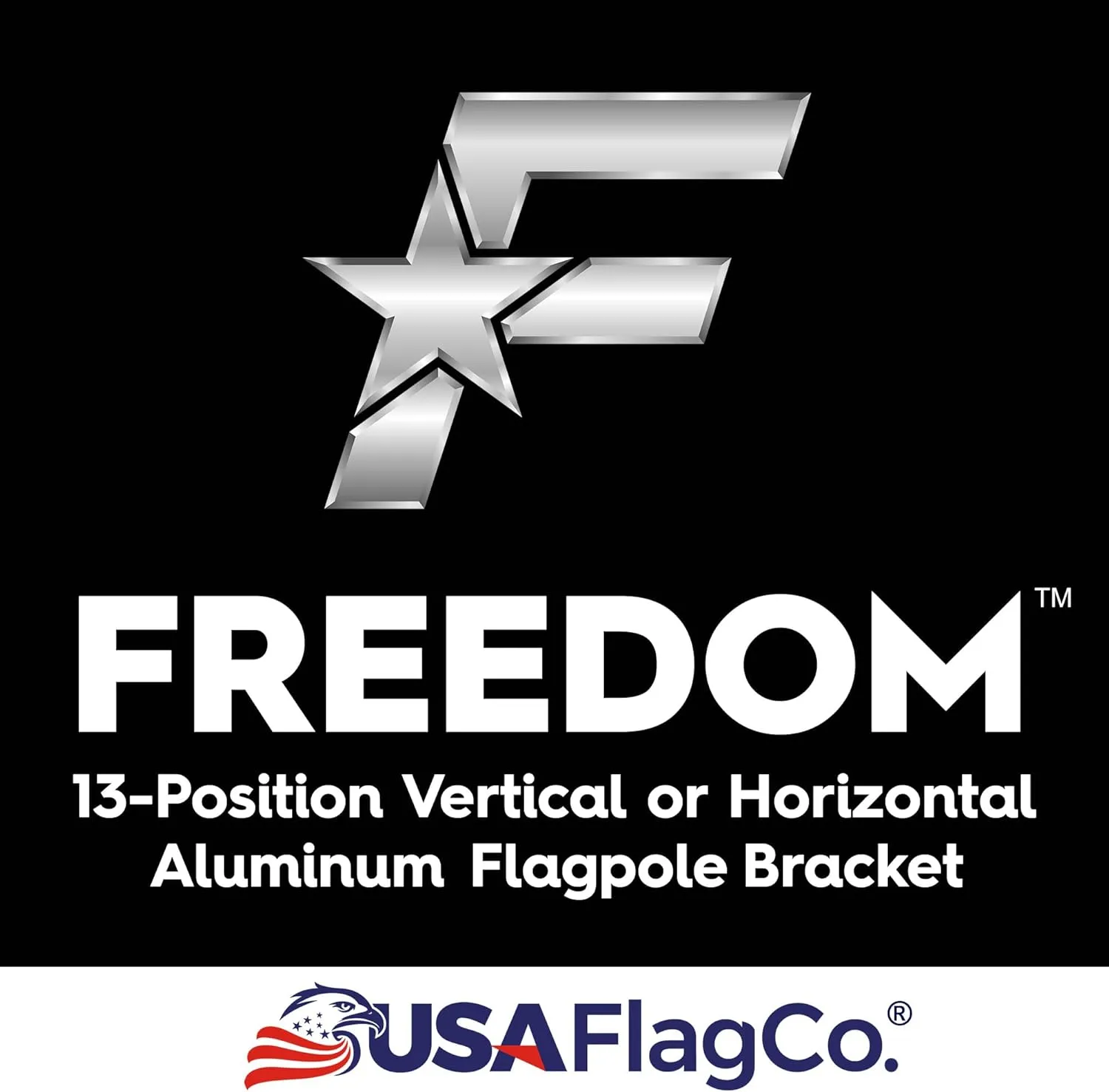 USA Flag Co. Freedom Cast-Aluminum Flagpole Bracket, 13-Position Vertical or Horizontal for 1-inch Diameter Flag Pole Adjustable Mounting Holder (Brushed Aluminum)