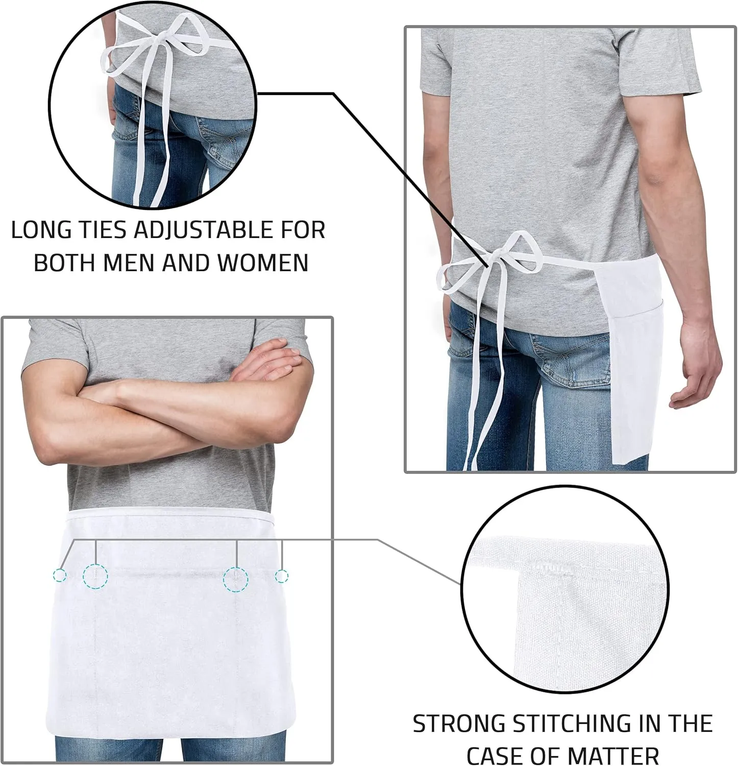 Utopia Wear 12 Pack Server Apron with 3 Pockets, Waist Apron for Waiter Waitress, 12 Inches
