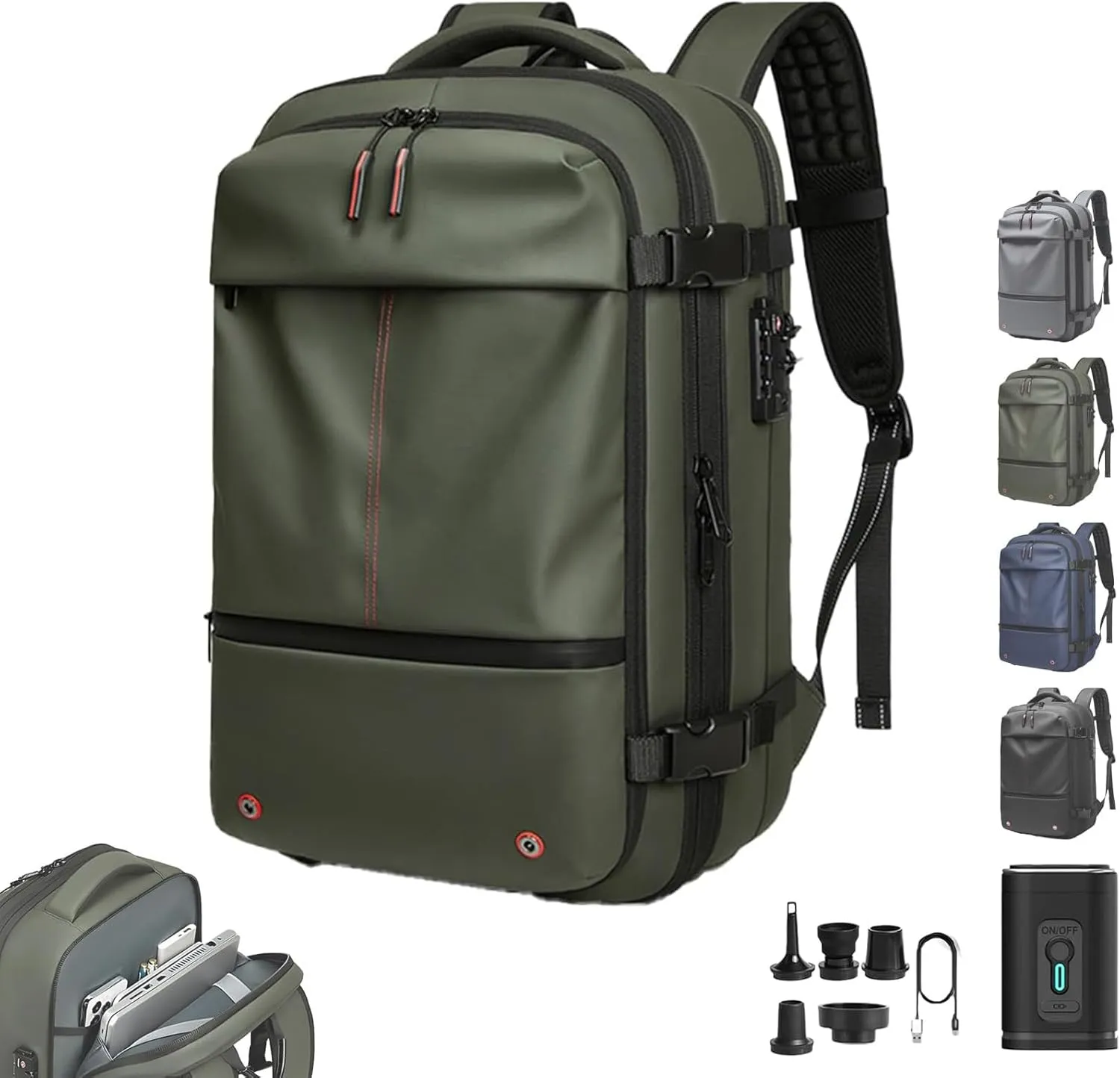 Vaccage - Vaccage Backpack, 60L Expandable Vacpack Backpack Vacuum Compression, Large Capacity Anti Theft Travel Back Pack (Green)