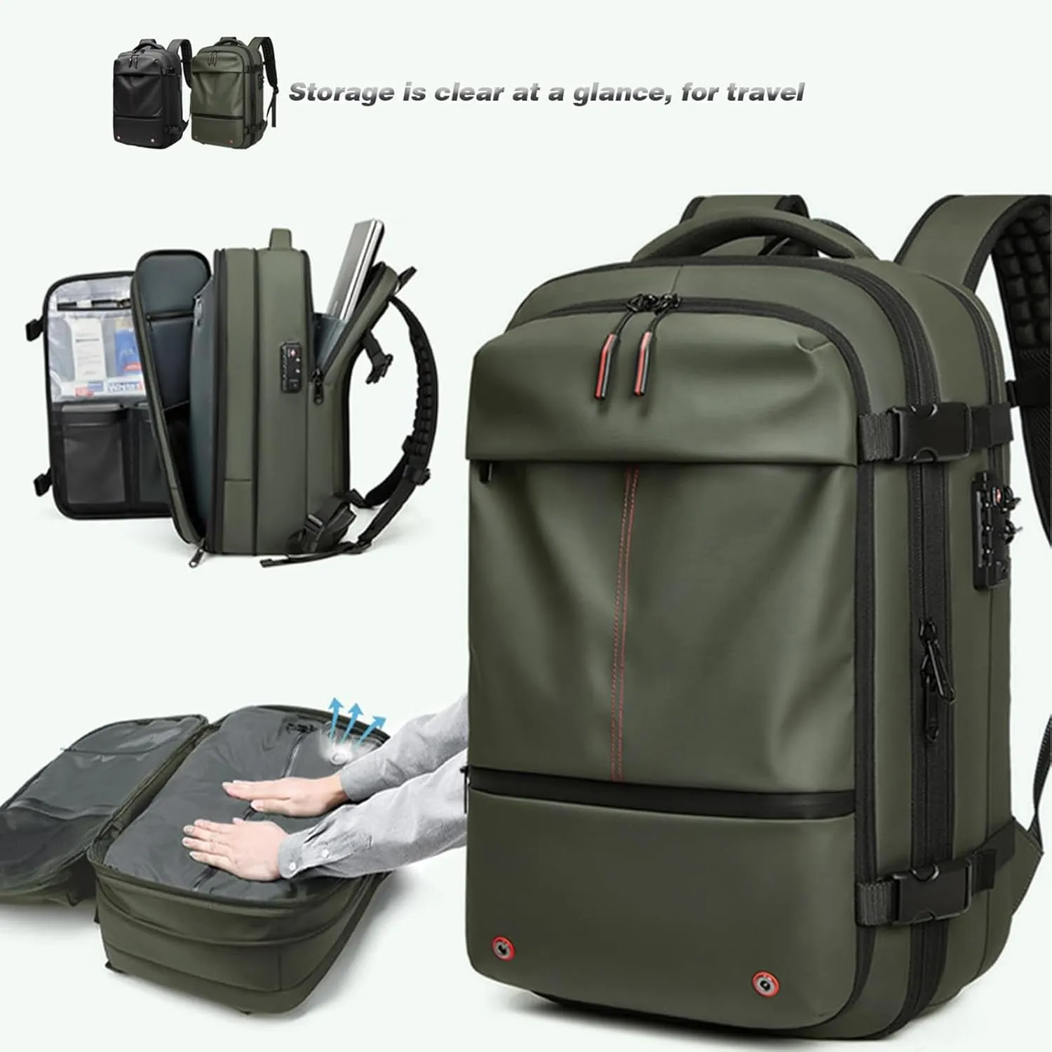 Vaccage - Vaccage Backpack, 60L Expandable Vacpack Backpack Vacuum Compression, Large Capacity Anti Theft Travel Back Pack (Green)
