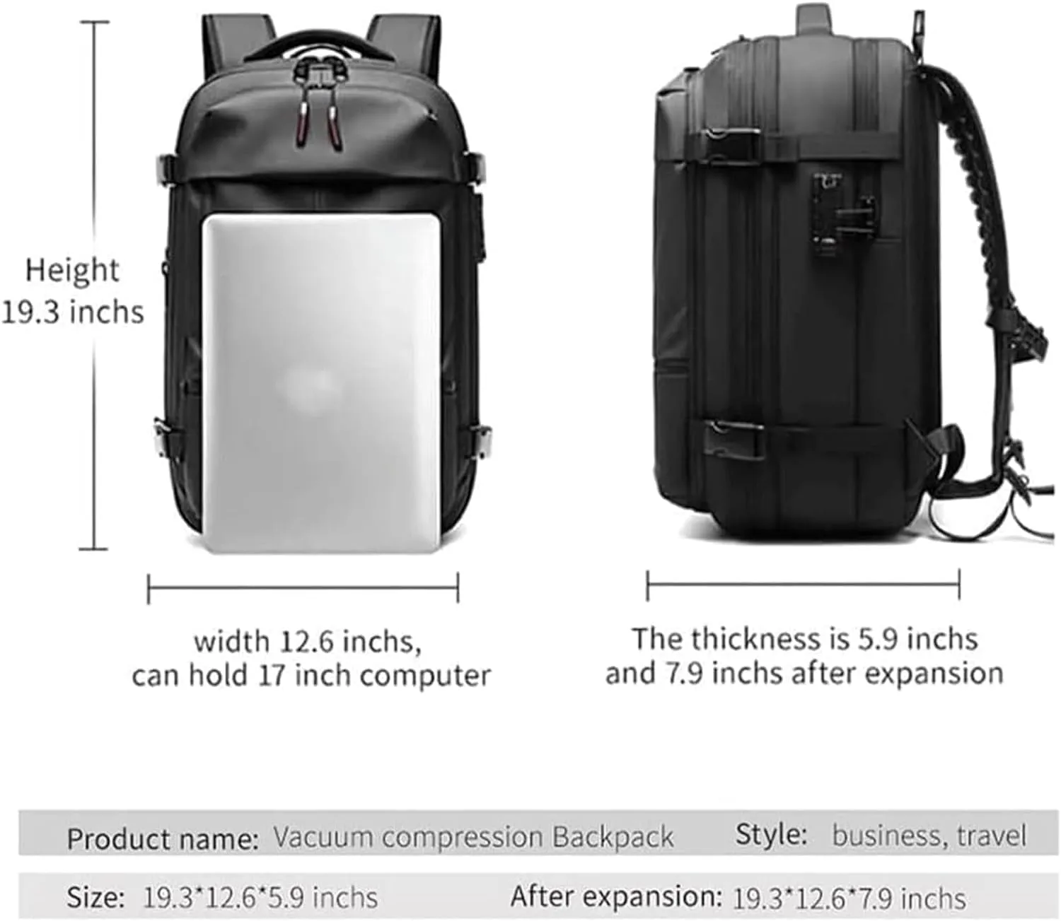 Vacpack Backpack, Expandable Vacpack Backpack, Large Capacity Vacuum Compression Travel Backpack (Gray)