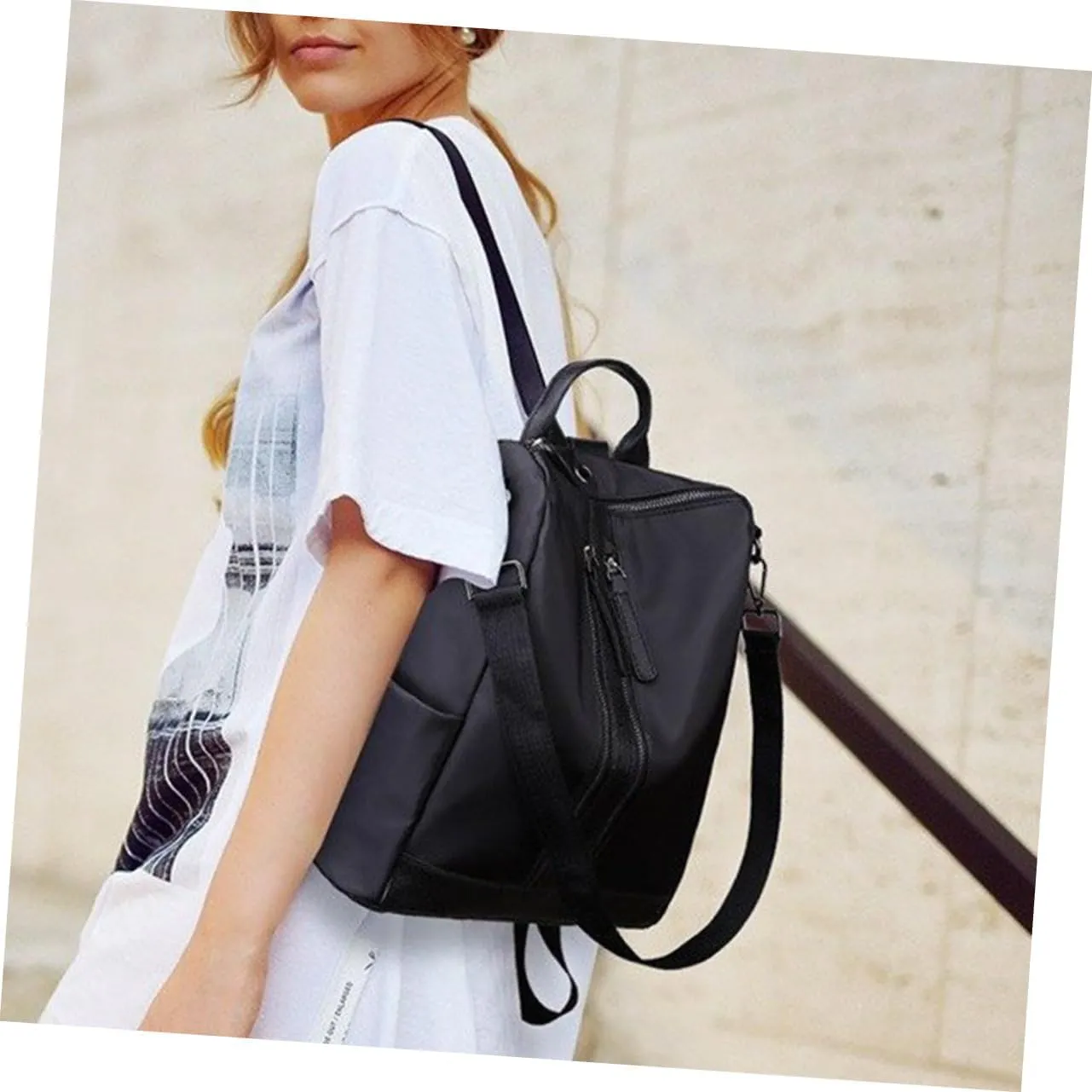 VALICLUD Black Casual Backpack Theft Nylon Mummy Shoulder Bag with Headphone Jack Large Capacity