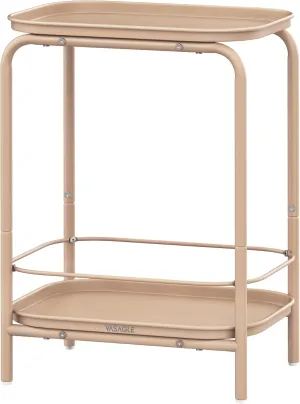 VASAGLE 2-Tier Outdoor Table, Small Side End Table with Tray Storage, Bedside Nightstand for Living Room, Bedroom, Modern Style, Camel Brown ULET243K01