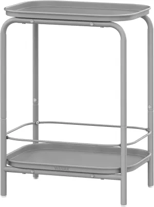 VASAGLE 2-Tier Outdoor Table, Small Side End Table with Tray Storage, Bedside Nightstand for Living Room, Bedroom, Modern Style, Dove Gray ULET243G01