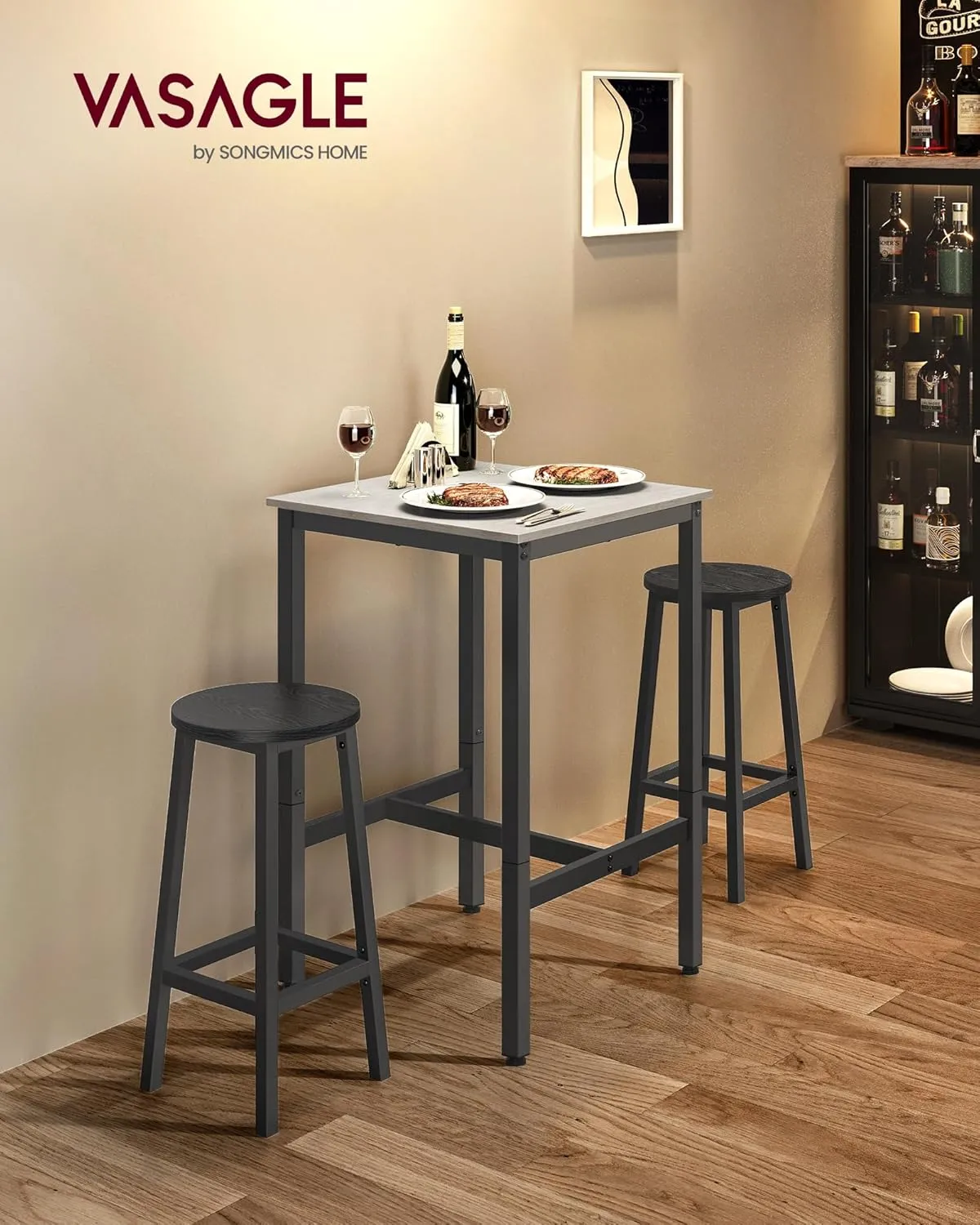 VASAGLE Bar Table, Small Kitchen Dining High Top Pub Cocktail Table for Living Room Party, Sturdy Metal Frame, 23.6 x 23.6 x 36.2 Inches for Narrow Spaces, Easy to Assemble, Vintage White and Black