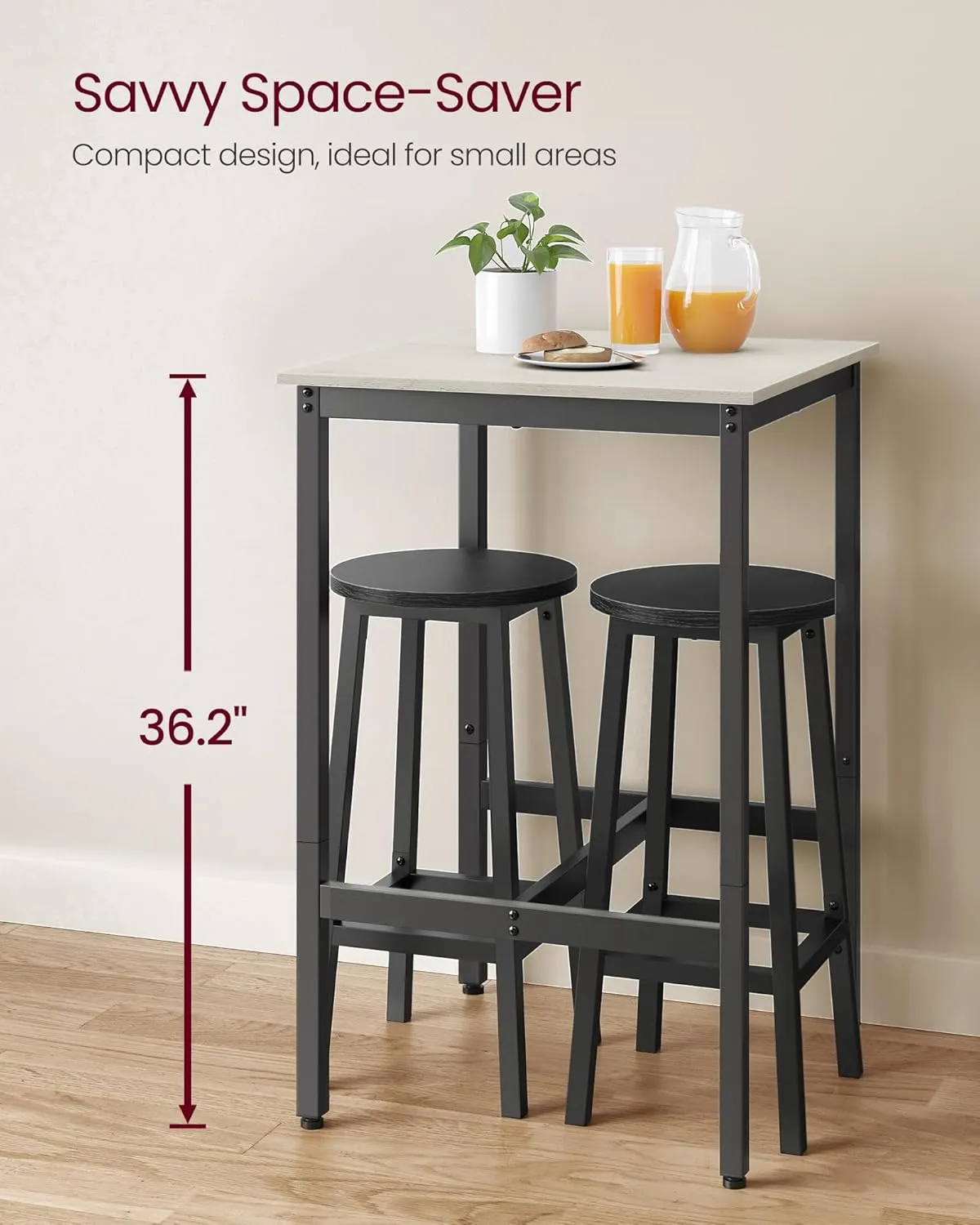 VASAGLE Bar Table, Small Kitchen Dining High Top Pub Cocktail Table for Living Room Party, Sturdy Metal Frame, 23.6 x 23.6 x 36.2 Inches for Narrow Spaces, Easy to Assemble, Vintage White and Black
